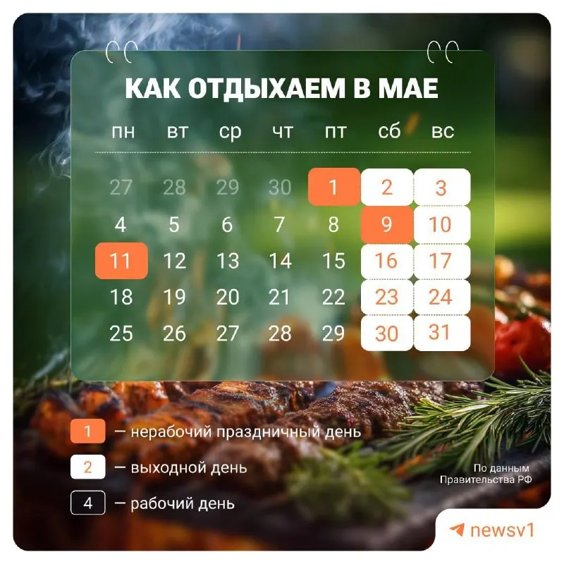 С 9 по 11 мая объявлены официальные нерабочие дни, посвящённые праздничным мероприятиям в честь Дня Победы.